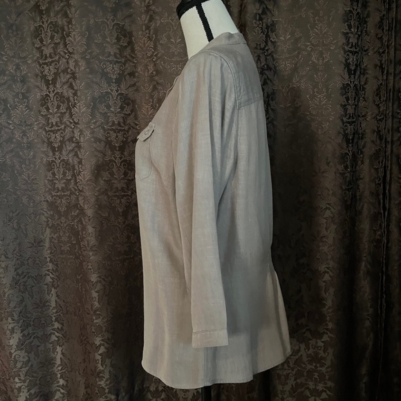 L.L. Bean Linen Tencel Blend Johnny Collar Shirt Taupe Soft Lightweight Comfy S - Picture 4 of 8